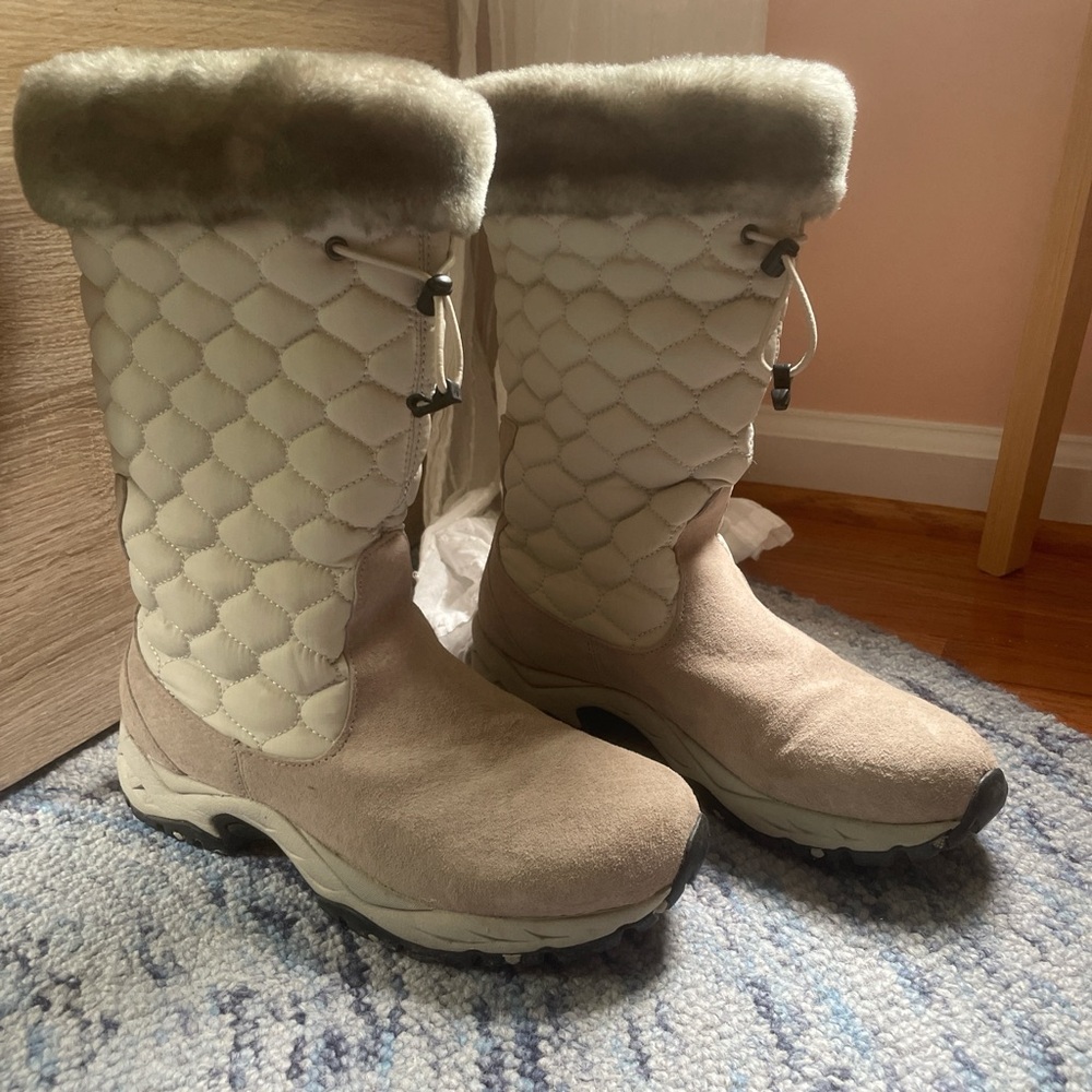 L.L. Bean Cream and Tan Winter & Rain Boots with Quilted Design